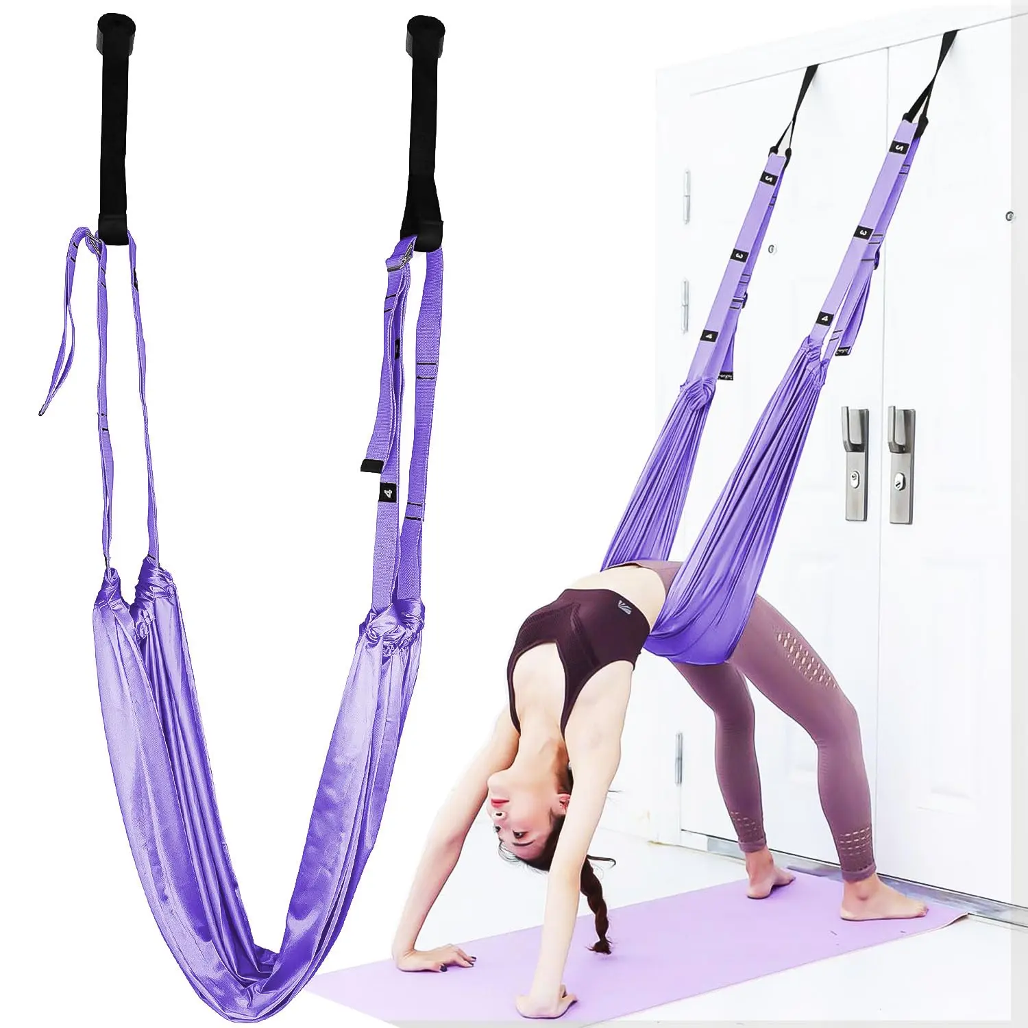Aerial Yoga Stretch Exercise Bands, Women's Adjustable Elastic Door-Hanging Strap for Home Training, Deep Stretches & Hip Opening, Fitness Accessories, Home Yoga, Elastic Strap, Open Hip Training, Easy Install, Door-Mounted, Elastic Bands