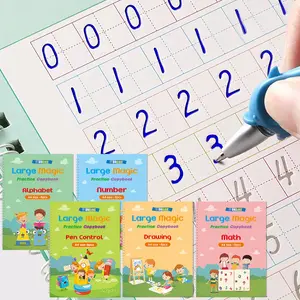 Large Magic Practice Copybook,Handwriting Practice Book 5 Pack with Pen Refill English Cursive Calligraphy Reusable Age 3-8 ， Alphabet Learning Preschool Education Fine Motor Skills Math Drawing Number