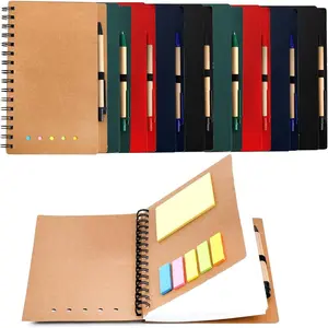 10 Pack Lined Spiral Notebook, A5 Notepad with Pen,  Paper Notebook with Sticky Notes and Page Marker Colored Index Tabs for School Office