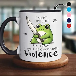 Gifted Boom – Choosing Violence 11oz Ceramic Mug – Funny Witchy Cat & Frog Cup, Tired AF Night Owl Gift, Moody Coffee Cup for Pet Parents, Chaotic Coworkers, Dark Humor Fans