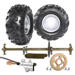 Set of 2 18x9.50-8 18x9.5-8 Tires and Wheels with 4 Stud Rims, 32" Go Kart Rear Live Axle Kit, Chain 428 Sprocket, Brake Caliper for DIY ATV UTV Quad Buggy Dune Golf Cart Lawn Mower 4 Wheelers Taotao
