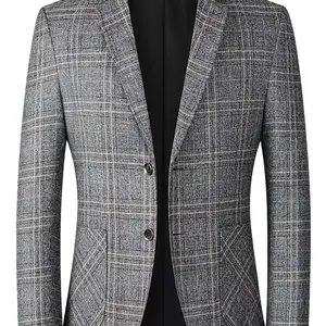 Men's checkered printed button up front sports jacket, regular fit long sleeved pocket lapel sports jacket, office business suit jacket