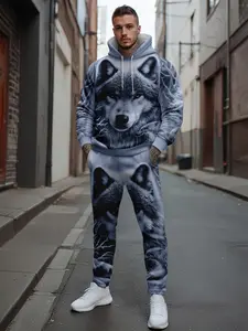 Trendy Skull Fringe Print Hoodie Set, Streetwear Tracksuit Set, Casual Sportswear for Running & Outdoor Activities, Fitted Long Sleeve for Fall & Winter