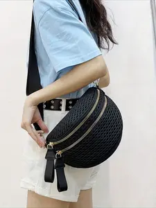 Ladies' fashionable mesh lightweight chest bag, semi-circular casual sports running crossbody bag, Zipper Fanny Pack, Zipper Bum Bag
