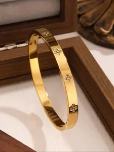 Women's Floral Design Stainless Steel Zirconia Bangle Bracelet, Elegant & Durable Jewelry Accessory for Everyday Use, Trendy Stack Bangle, Fashionable Bangles