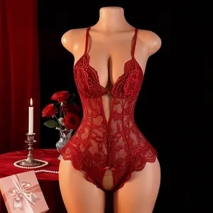 Women's Lace Babydoll Nightgown V-Neck Sheer Mesh Sleep Dress Romantic Date Night