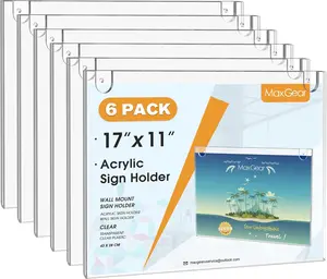 MaxGear Acrylic Sign Holder 11 x 17 Inch, Wall Mount Sign Holders Clear Plastic Picture Frame with Adhesive Tapes and Mounting Screws for Office, Home, Store, Restaurant, Landscape, 6 Pack