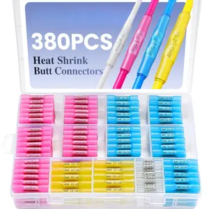 380 count  Heat Shrink  Connectors-Marine Grade  Electrical Wire Connectors Kit-Tinned Copper Insulated Crimp Terminals  Splice for Wiring,Automotive,Boat,Trailer ,Stereo