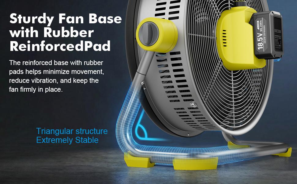 HOMEVOL 20 Inch High Velocity Cordless Floor Fan, 18.5V 5.2Ah Rechargeable Battery Powered 4000 CFM Industrial fan with Carry Handle & Led Light, 6-Speed, 180° Adjustable Tilt, Up to 30 Hours, UL Listed