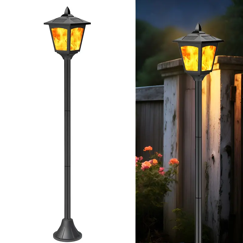 40" Solar Flame Flickering Lights Outdoor, LED Post Lanterns for Garden & Pathway, Waterproof
