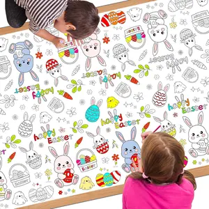 1 Pack Easter Giant Coloring Paper Tablecloth, Disposable Color-in Table Cover 54x108 Inch, Easter Crafts Activities for Kids, Spring Holiday Party Decorations, Coloring Poster Gifts & Party Favors