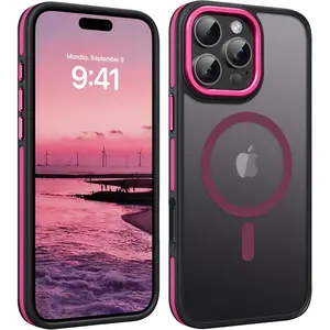 Case for iPhone 16 Pro Max, Magnetic Case [Compatible with Magsafe] Supports Wireless Charging Slim Translucent Matte Women Men Shockproof Protective Back Phone Cover 6.9 Inch,Black/Hot Pink