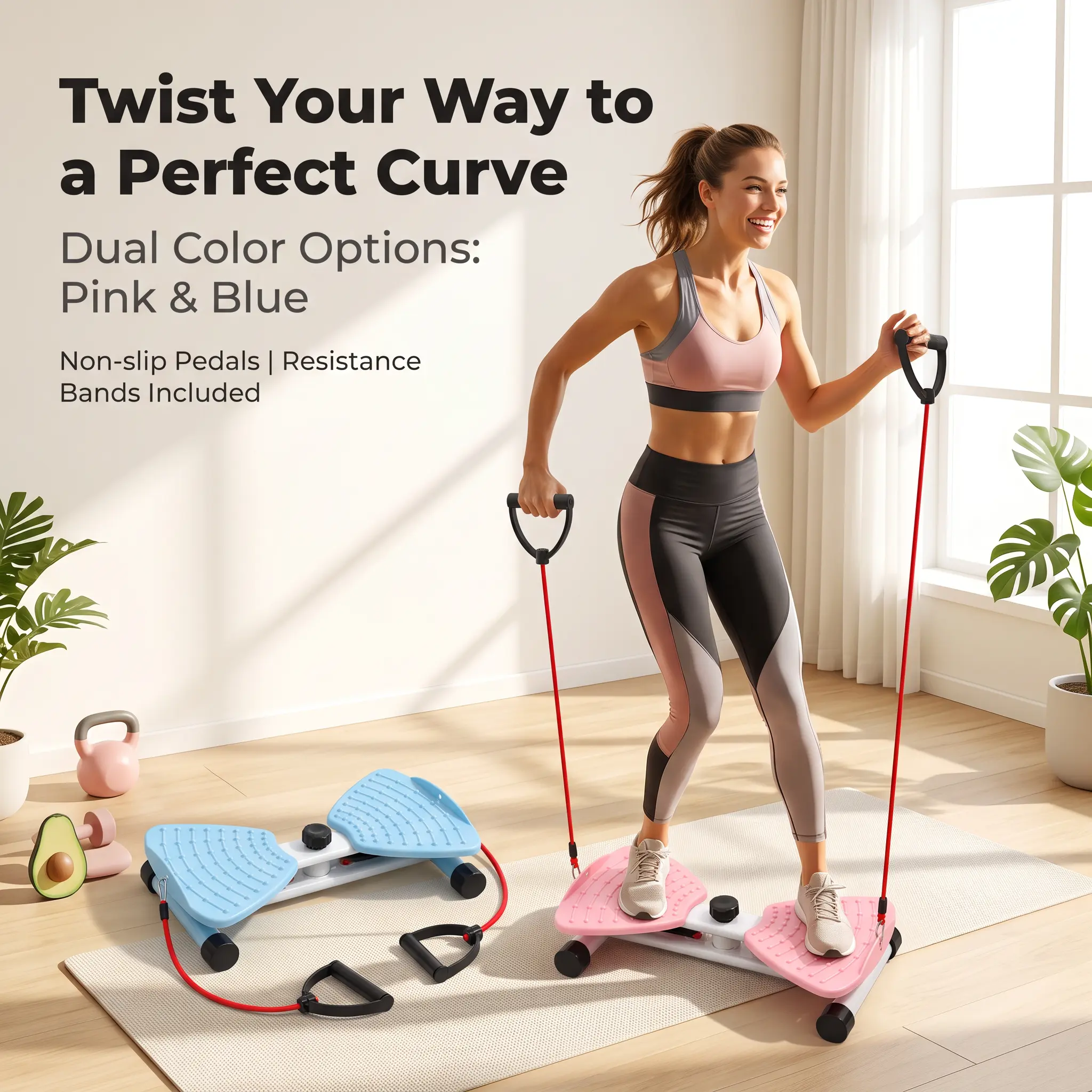 Twist Board with Resistance Bands, Portable Core Training Home Fitness Equipment, Split Waist Twister for Indoor Full Body Workout