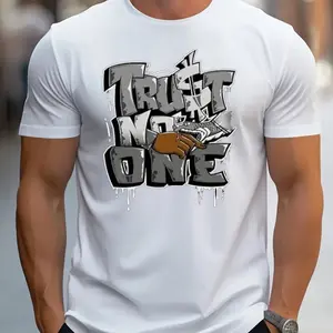 Urban Edge Graphic Top - Bold ‘Trust No One’ Print with Graffiti Art & Attitude,Four-season casual short-sleeved T-shirt, suitable for both men and women, suitable for all seasons, loose and fitted design.