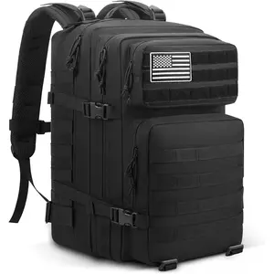 Military Tactical Backpack, Heavy Duty, 3-Day Assault Pack, Molle System, Men's and Women's Backpack, Tactical Sports Bag, Outdoor Travel, Gym Bag, with American Flag Patch