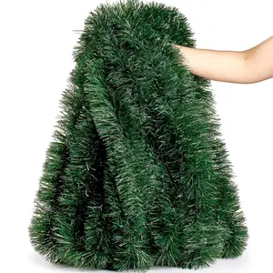 49.2Ft Christmas Dark Green Tinsel Garland Xmas Tree Decorations Christmas Metallic Twist Garland Ceiling Hanging Decorations for New Year Party Birthday Holiday Indoor Outdoor Supplies