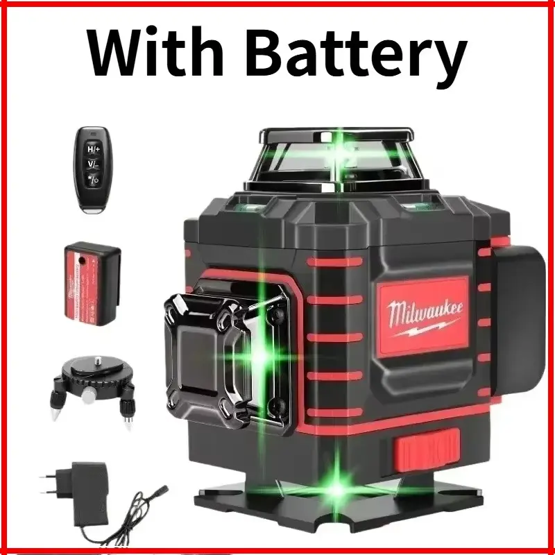 Milwaukee 360 Degree Vertical Cross Laser Level Green Beam High Precision Self Leveling Function for Indoor Outdoor Construction Wall Tiling Flooring Installation and Building Layout Projects
