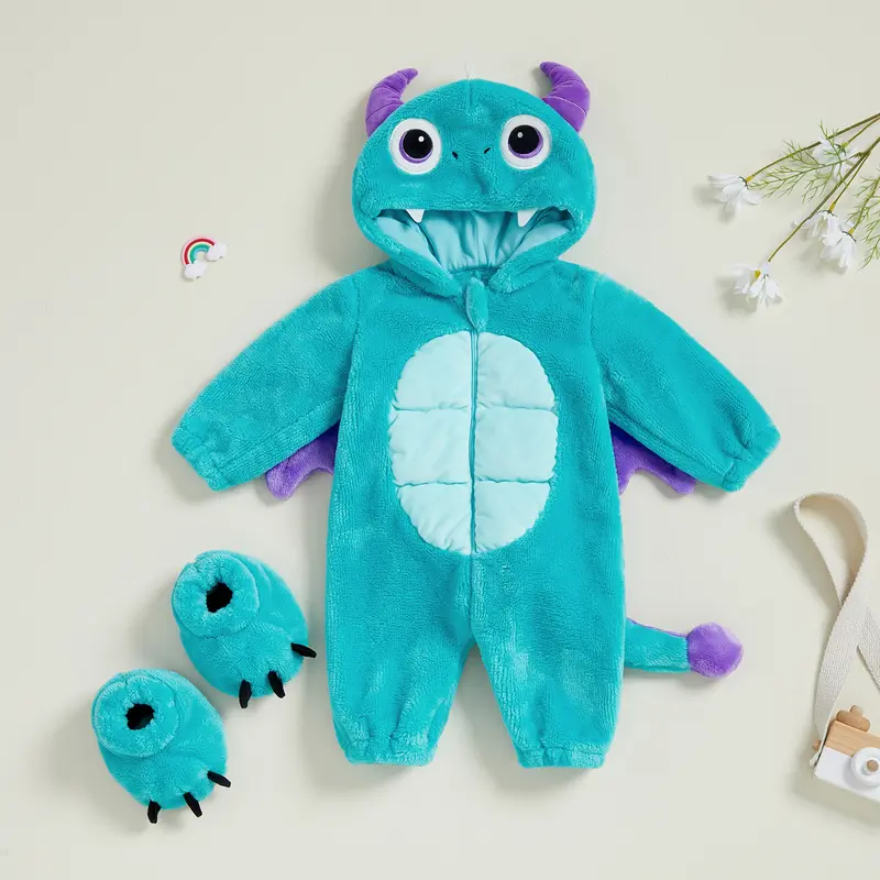 Baby Boys Halloween Dragon Costume Long Sleeve Hooded Zip Up Jumpsuit for Cosplay Costume