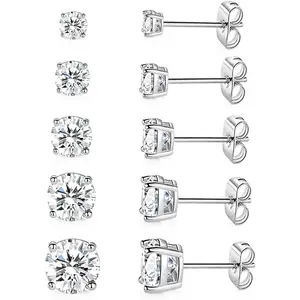 MDFUN 5 Pairs Stud Earrings Sets 3-7MM 18K Gold Plated Round/Cushion/Asscher/Emerald Cut Cubic Zirconia Earring Hypoallergenic Stud Earrings for Women Men