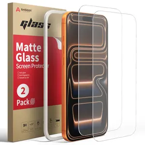 Ambison 2-Pack Matte （No Privacy）Glass Screen Protector for iPhone 17/16/15/14/13 Pro Max 2025, Anti-Glare, Anti-Fingerprint, Bubble-Free, Smooth Silk Feel, Easy Install Frame.Avoid storing together with sharp objects such as keys in pockets.