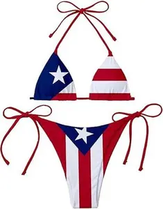 Puerto Rico Flag Women Micro Sexy Bikini Bra Set Summer Beachwear Sexy Beach Two Pieces Bathing Suits