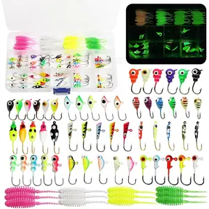 Ice Fishing Jigs Kit Ice Fishing Lures Glow in The Dark Fishing Gear Lures 20-93Pcs Jig Head with Tackle Box for Panfish Walleye Crappie Perch Bluegil Trout