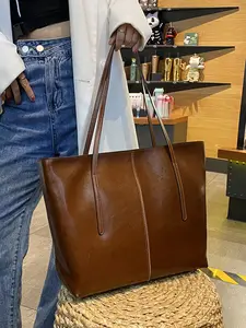 High-Quality Oil Wax Leather Tote Bag, Dual Compartment with Zipper Inner Pocket, Large Capacity, Handheld Shoulder Bag, Elegant Design, Elegant Commuter Bag