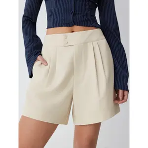 Cider Mid Rise Pleated Pocket Shorts With Button Detail Casual Basic