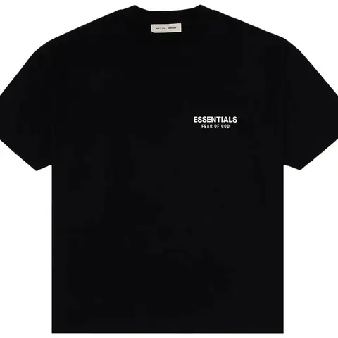 Fear Of God Essentials Men's Jet Black Oversized Round Neck Short Sleeve Tee - Casual Classic Brand Clothing Streetwear Men's T-Shirt Summer Top