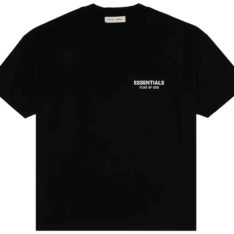 Fear Of God Essentials Men's Jet Black Oversized Round Neck Short Sleeve Tee - Casual Classic Brand Clothing Streetwear Men's T-Shirt Summer Top