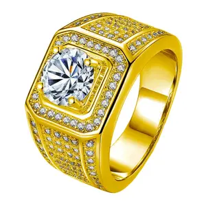 5 carat square diamond men's full diamond fashion ring movable adjustable men's ring hip-hop style accessories