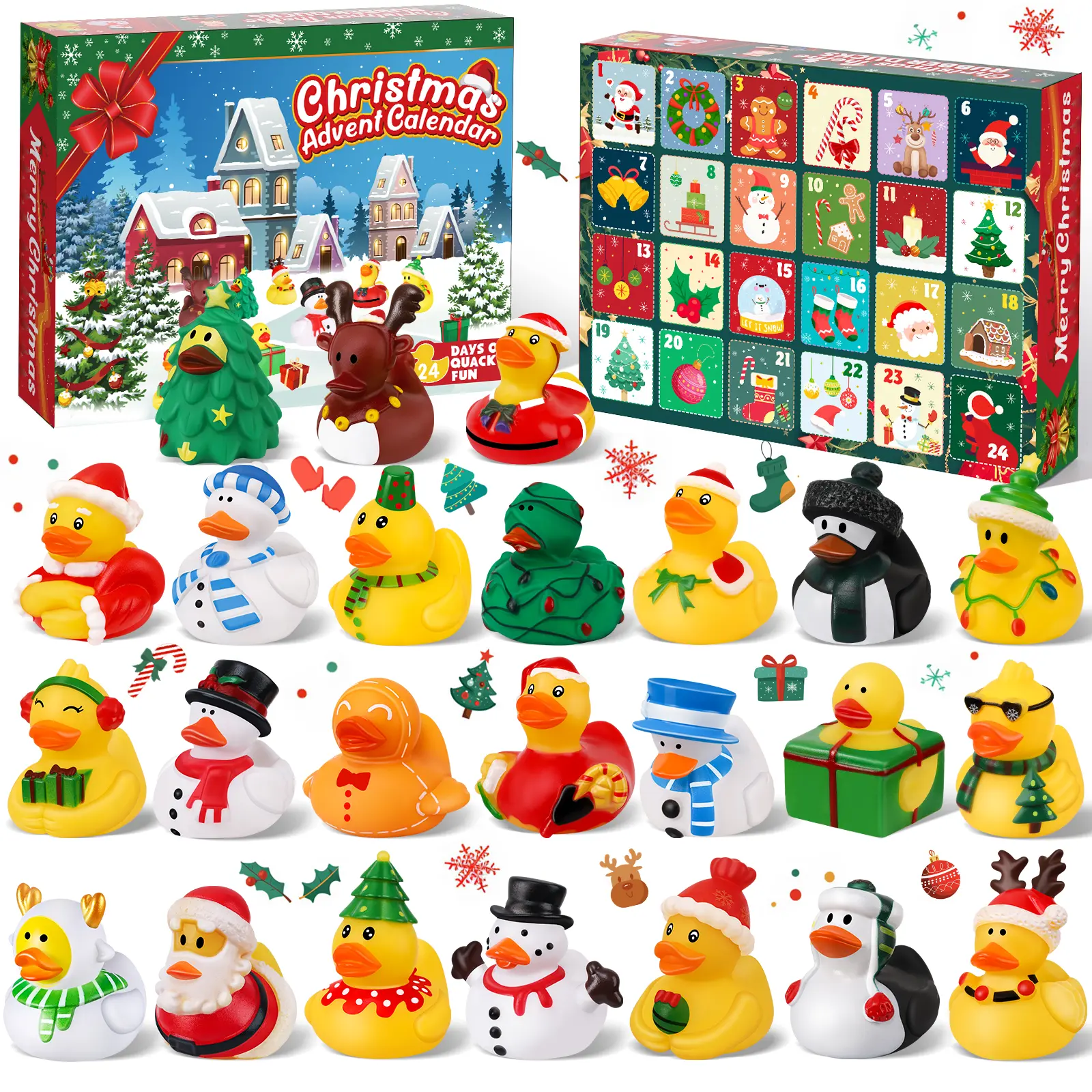 24-Pack Christmas Rubber Bath Ducks - Advent Calendar with Daily Surprises, Christmas Party Favors, Jeep Ducking & Cruise Ducks, Gifts for 3-6 Years Olds & Adults