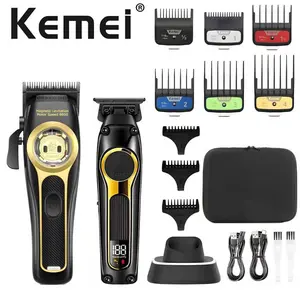 Kemei Men's Electric Hair Trimmer Set, Professional Grooming Kit with Guide Comb & Brush, USB Rechargeable Cordless Shaver, Hair Clippers Set