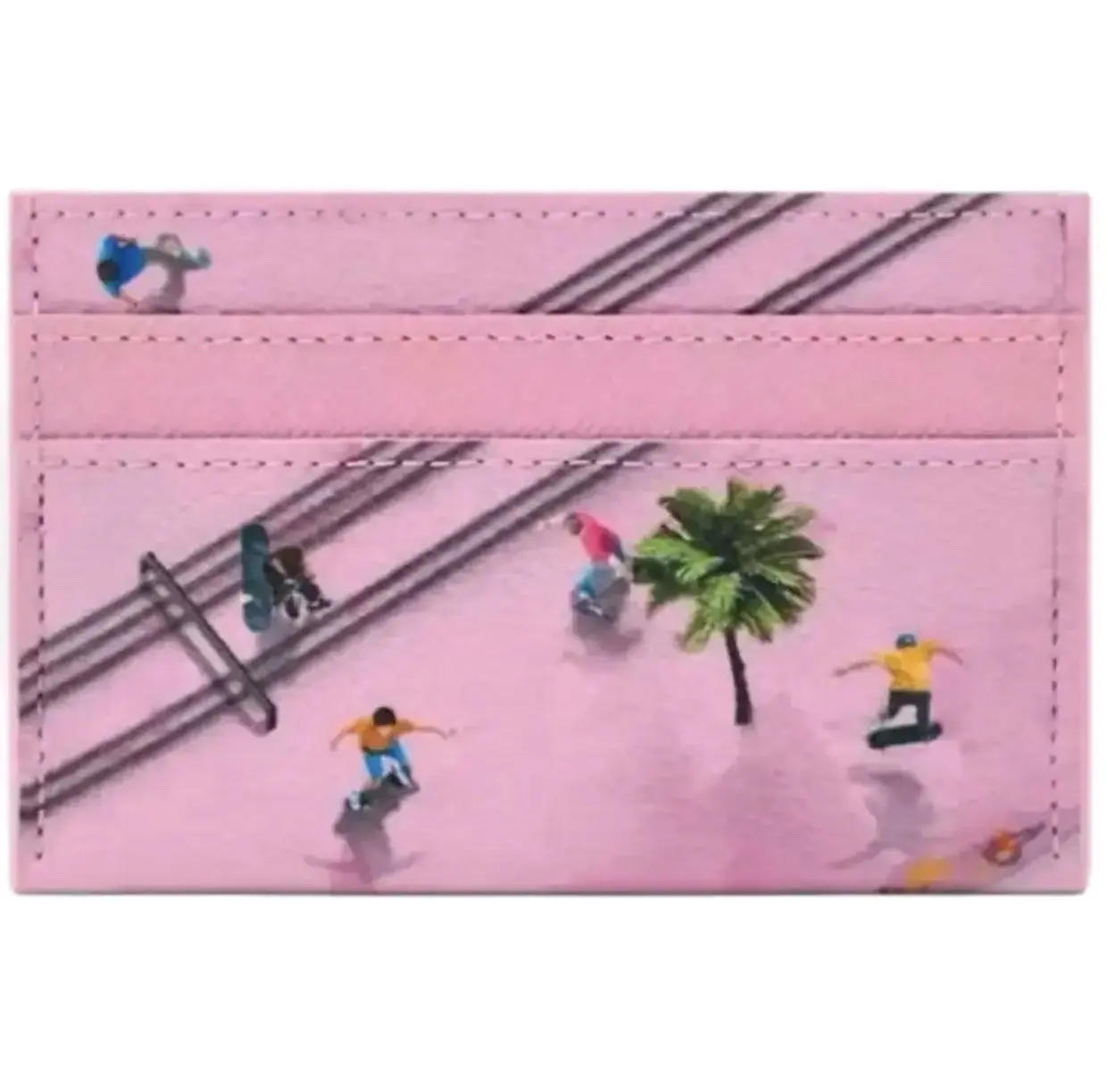 Skateboard Pink Card Holder for Men & Women, Slim Leather Credit Card Wallet, Themed Cardholder for Men and Women – Best Quality with Box