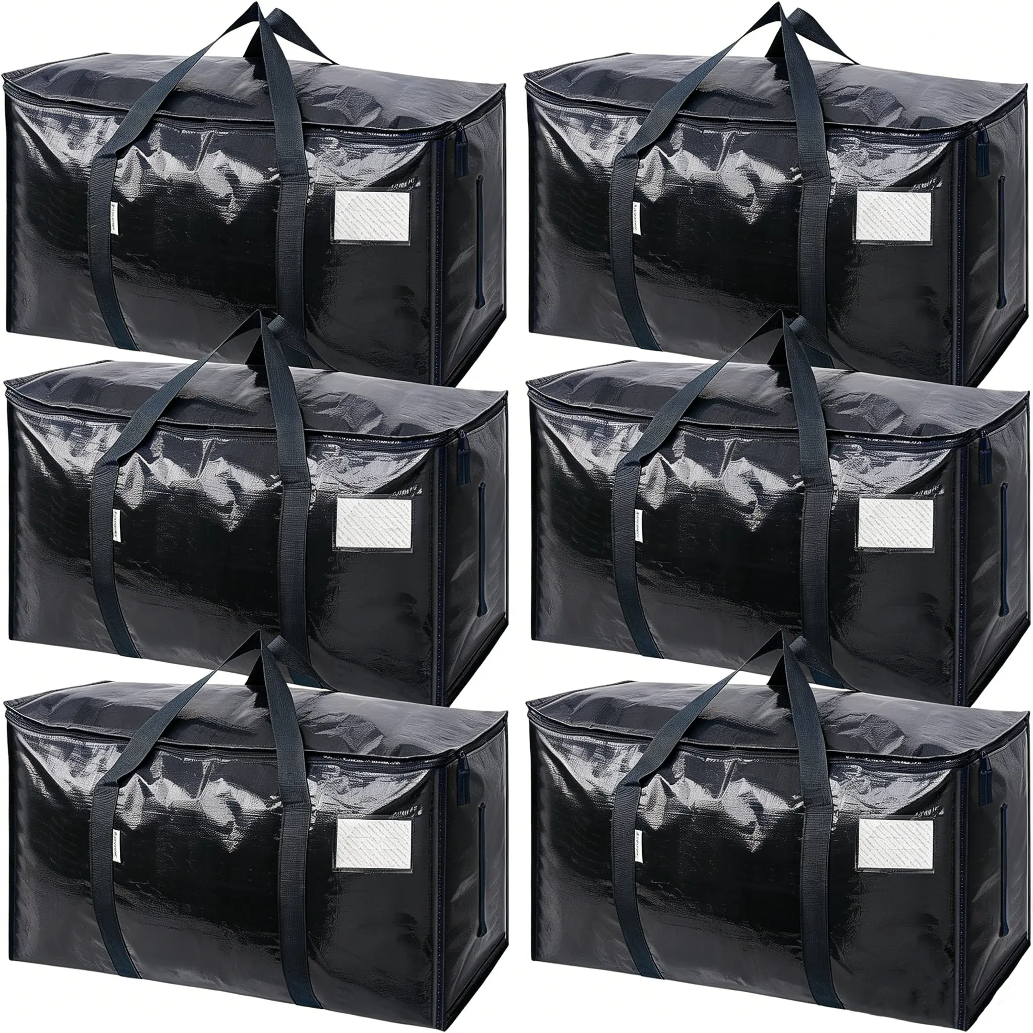Set of 6 Extra-Large Black Moving & Storage Bags With Zippers and Handles Thickened & Durable Space-Saving