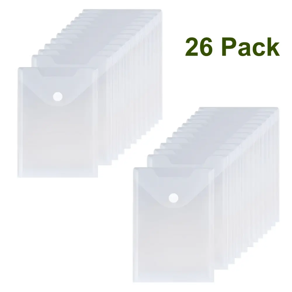 26 Pack Plastic Clear Storage Bag Portable Travel Document Organizer Pockets, Reusable Envelopes Organizer Receipt Holder Photo Storage Folders File Sorters