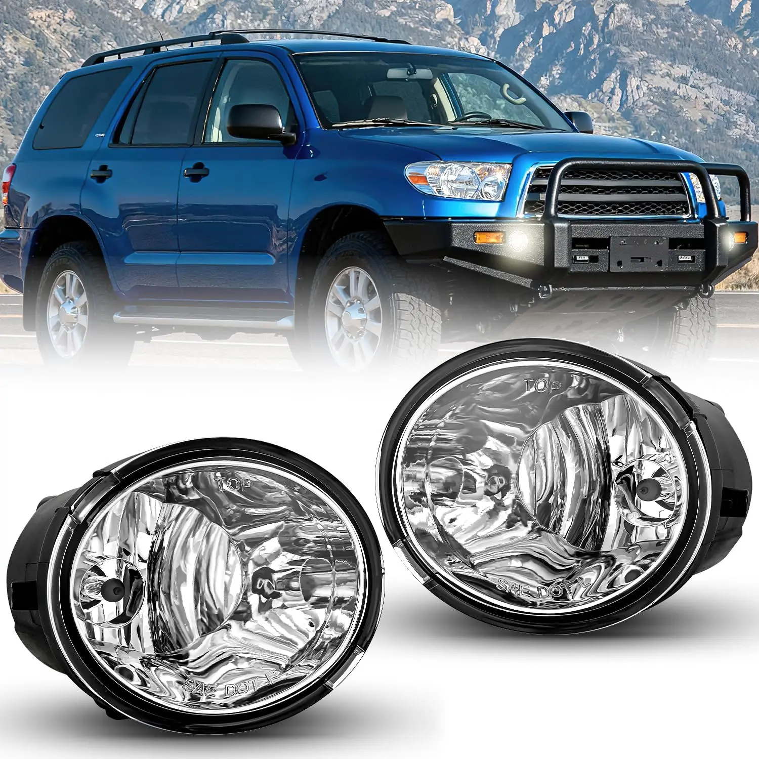 Nilight Clear-Lens Fog Lights Assembly for Enhanced Night Visibility - Compatible with 2001-2007 Sequoia, 2000-2006 Tundra (Excludes Steel Front Bumper Models) - Equipped with 9006 12V 51W Automotive Bulbs