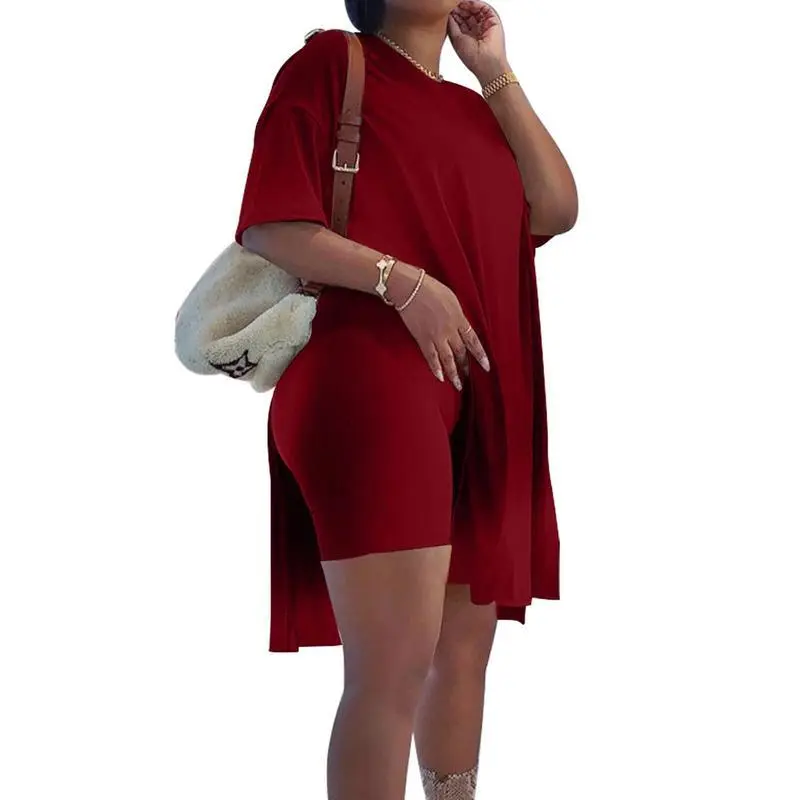 Women Plus Size 2 Piece Outfits  Lady Basic Crewneck Short Sleeve Tunic Tops and Skinny Biker Shorts Sets Tracksuits Casual Soft Womenswear Women's Sleeveless Blouse and Pants Set Casual Tie Front Ruffle Jumpsuit