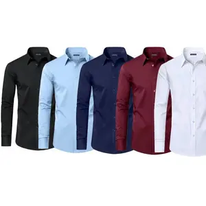 Father’s Day Gift Set of 5 Men’s Long-Sleeve and Short-Sleeve Solid-Color Shirts (Sizes S–3XL), Classic Collar, 2025