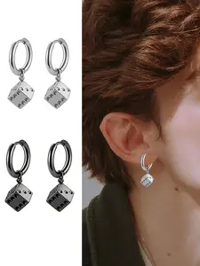 Fashion Retro 316 Stainless Steel Dice Pendant Earrings Set, Unisex Jewelry for Daily Wear & Gift Ideas, No Batteries Included