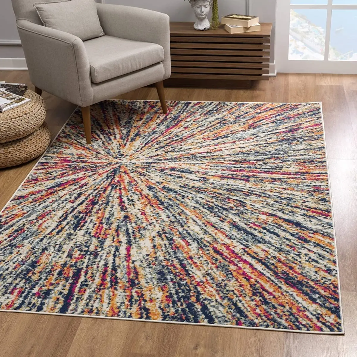 HomeRoots 393071 3x5 ft. Cream Celestial Burst Abstract Rectangle Rug, Celestial-Themed, Cosmic, Celestial-Themed Area Rugs, Cosmic Area Rugs