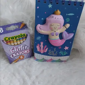 Kids mermaid journal notebook with pencils and glitter crayons. Hardcover design. Great for gifting