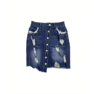 Women'S Casual Denim Skirt with Multi-Button Detail - Asymmetrical Hem, Short Length, Non-Stretch Fabric, Perfect for Spring/Summer/Fall, Seasonal Fashion |   Button Detail Skirt |   Nonstretch Fabric