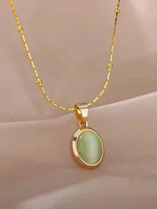 Vintage Simple Cat Eye Pendant Stainless Steel Necklace, Trendy Elegance Women's Everyday Commute Party Versatile Jewelry, Exquisite Jewelry Gift