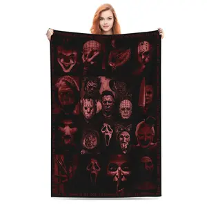 "Horror Characters Family Photo" Soft Funny Throw Blanket,Horror Blanket Movie Pennywise Cozy Throw Blanket for All Season Birthday Christmas Halloween Fathers Mothers Valentines Day Gift