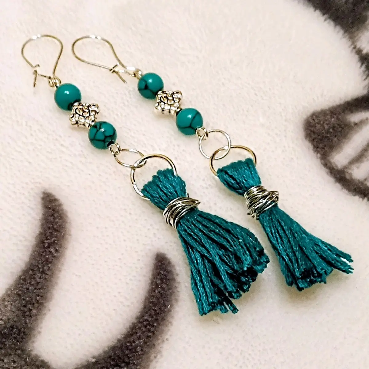 Handmade Faux Turquoise Earrings with Silver Tone Accents