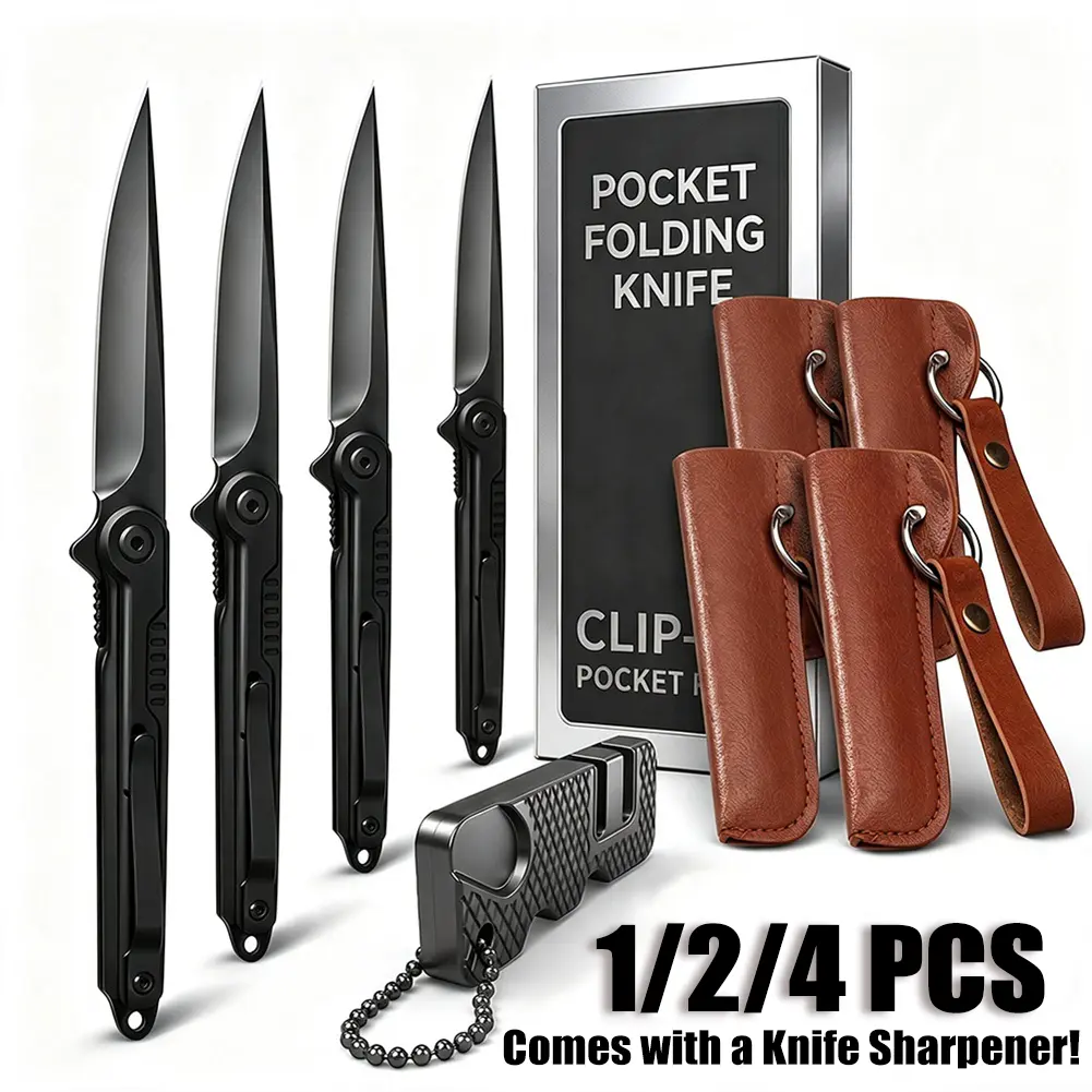 1/2/4pcs Ultimate Compact EDC Knife with Textured Grip Back Clip and Free Knife Sharpener Box Cutter Pocket Folding Knife Sturdy Blade Includes Outdoor Camping 3 in Blade