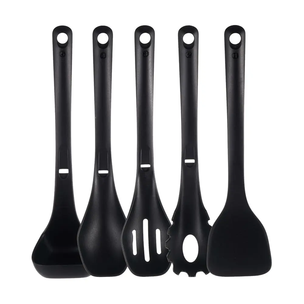 Silicone Kitchen Utensils Set - Black | Heat-Resistant, Food-Grade Safe Cooking Tools Includes Spoon, Spatula, Pasta Fork - Stackable Design - Everyday Use Home Kitchen Essentials