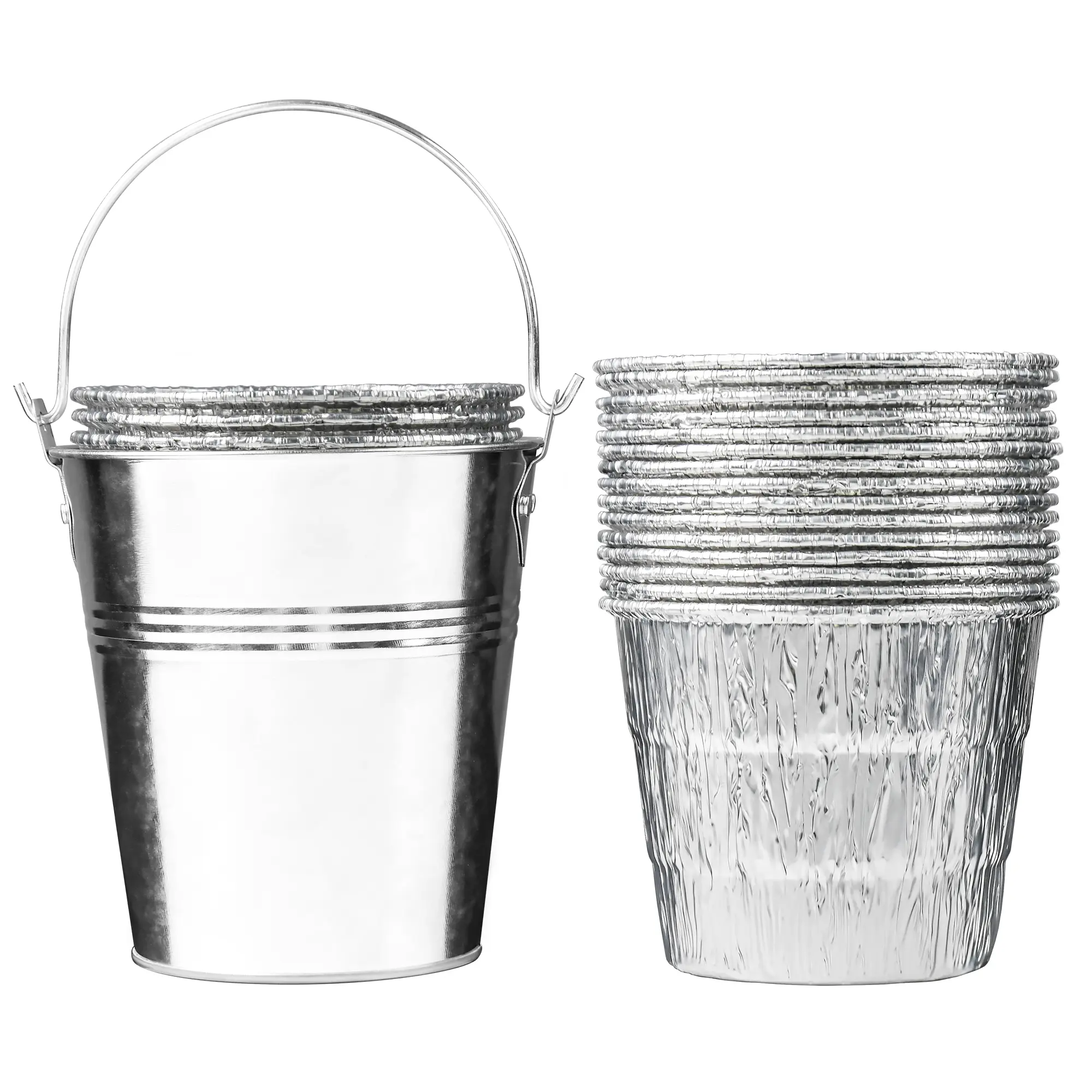 Galvanized Steel Drip Grease Bucket with 20 Disposable Liners - Heavy Duty Grilling & Barbecue Accessories, Universal Fit for Pellet Grill Smokers, Easy Clean Steel 1pack+20liner Accessory (Silver)