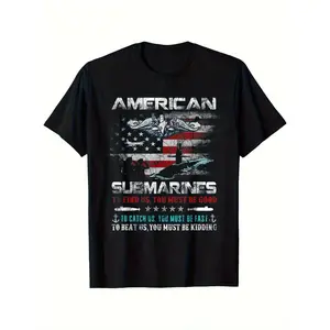 Patriotic American Submarine Veteran Flag T-Shirt, 100% Cotton, Breathable & Machine Washable, Bold "American Submarines" Print with Military Graphics, Perfect Gift for Veterans & Patriotic Holidays, Casual Wear | Short Sleeve Tee | Cotton Shirt